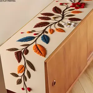 2D flat printing, 1-piece set of autumn colored table flags featuring fallen leaves and flowers, suitable for holiday dining and home decoration, indoor and outdoor party decoration, soft and durable, easy to care for, and dining table decoration