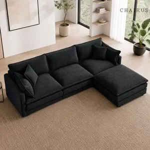 CHAIRUS 102 Inch Modular L Shaped Sectional Sofa, 3 Seater Cloud Couch Set with Removable Ottoman, DIY Customizable Combination, Soft Chenille Upholstered Comfy Deep Seat Sofa for Living Room Apartment, Grey Home Decor