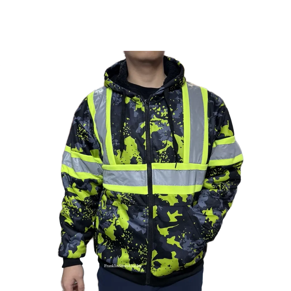 Camo Soft Sherpa Lined Hoodie - Full Zip Fleece Lining Heavy Duty Sweatshirts Zipper Outerwear Relaxed Fit Menswear