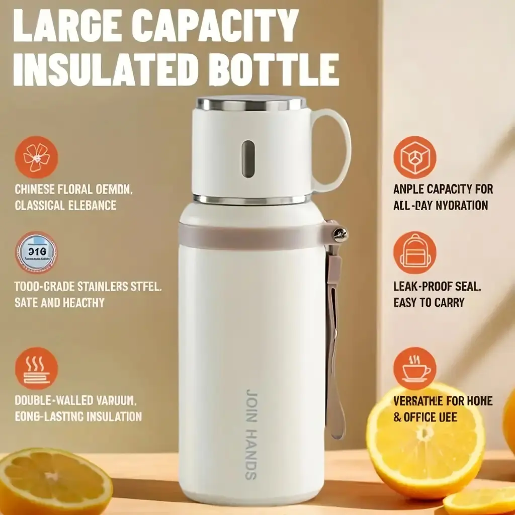 Join Hands 316 Stainless Steel Thermal Vacuum Flask, Insulated Large-Capacity Leakproof Tumbler with Lid, Portable Office Drinkware for Outdoor Camping (8H Hot/24H Cold Keeps Drinks Cold for 24 Hours)