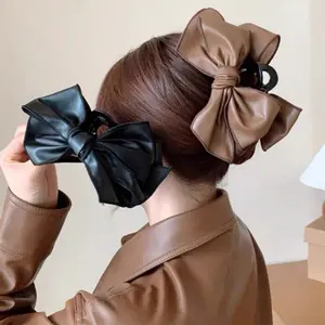 AWAYTR Large Bow Hair Claws for Women Premium leather Bow Claw clips for Thick and Thin Hair 2Pcs/Set Fashion Headwear Hair Accessories
