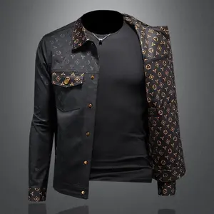 Autumn new dark flower jacket men's large size lapel casual slim handsome trendy clothing Menswear Coats Black Classic