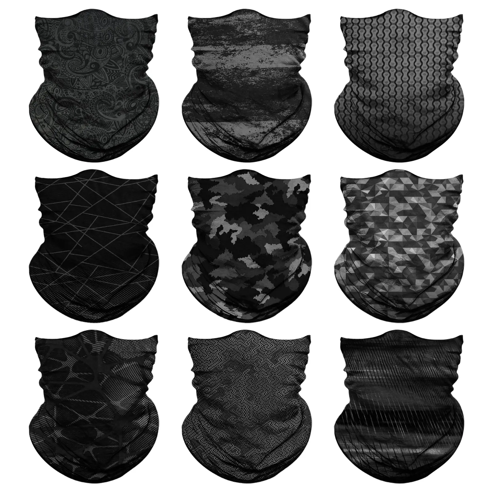 9-Pack Unisex Neck Gaiter Masks, Seamless Square Scarves, Party Face Masks, Balaclavas, Headbands, Headscarves, Headwear, Camouflage, Black, Outdoor Essentials, Sun Protection Face Masks summerwins