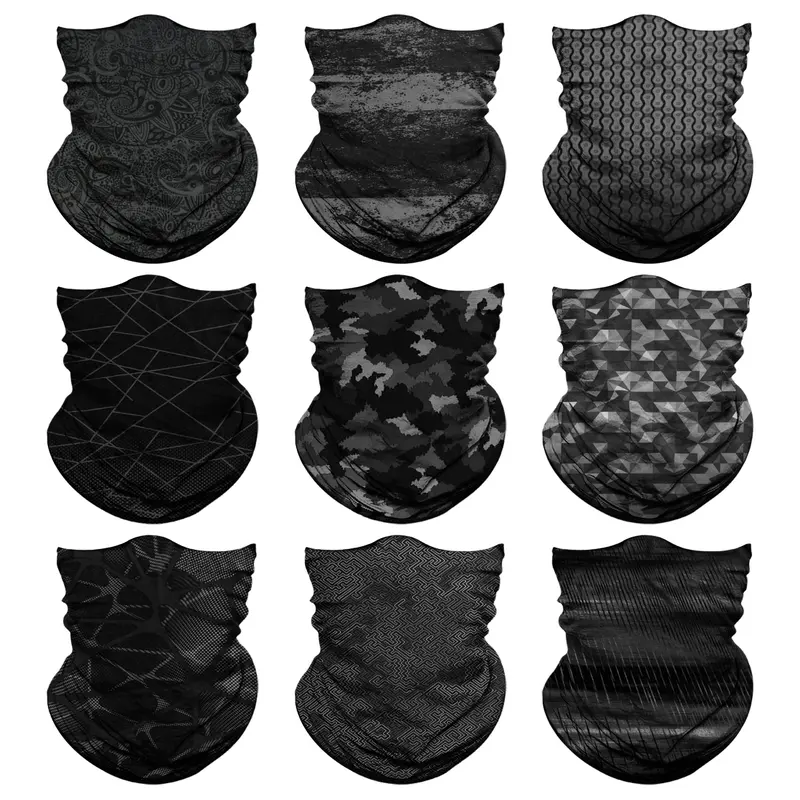 Unisex 9-Pack Seamless Neck Gaiter Masks - Baroque, Camouflage, Black Designs, Multi-Use as Scarf, Band, Balaclava, Headband, Sun Shield, Daily & Commute Essential Fashion Accessory