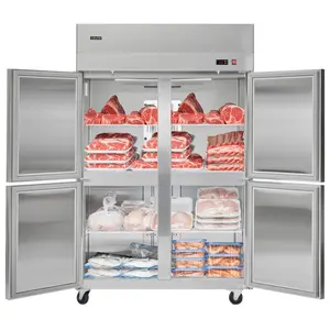 VEVOR Commercial Freezer, 31.89 in Width Reach In Upright-Freezer Four Door, 31.4 Cu. ft Auto-Defrost Stainless Steel Freezer with 6 Adjustable Shelves, -11 to 14 Temp Control, LED Light, 4 Wheels