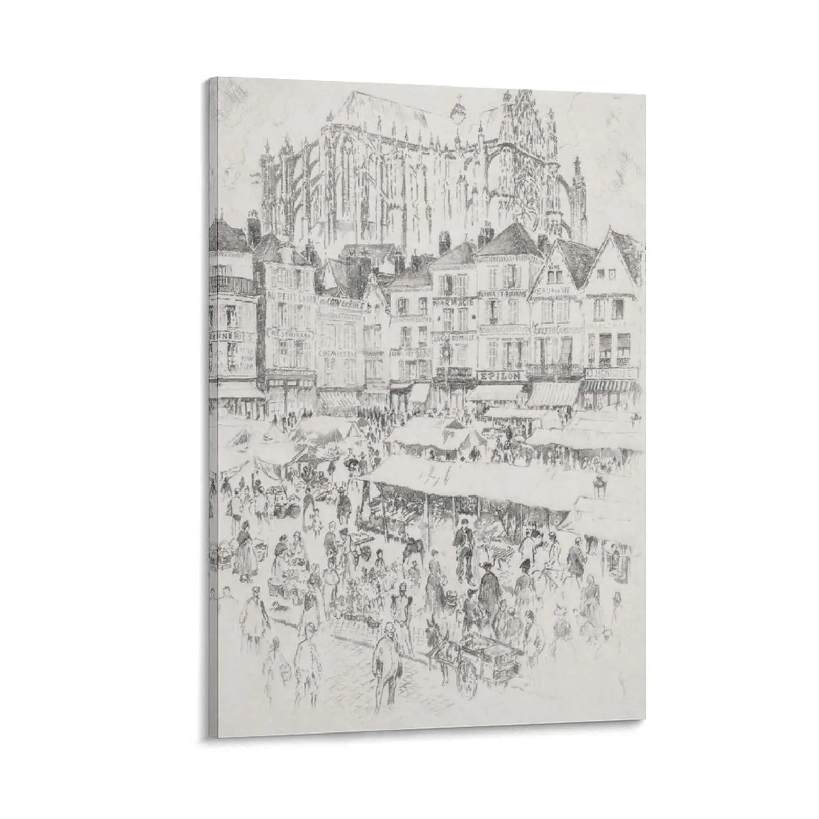 Vintage French Market Drawing Architecture Sketch Print Paris Wall Art Canvas Poster Bedroom Decor Sports Landscape Office Room Decor Gift Frames Ornaments Artistic Photo Decoration