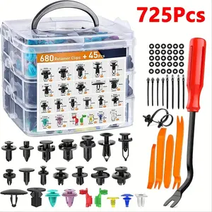 725pcs Car Clip Set - Comprehensive Various Automotive Fastener & Tool Kit for Bumper Assembly, Repair & Installation, Bumper Repair Kit | Organized Plastic Storage Box | Durable Plastic Box, Bumper Accessories，Universal Push Retainer ClipsSet