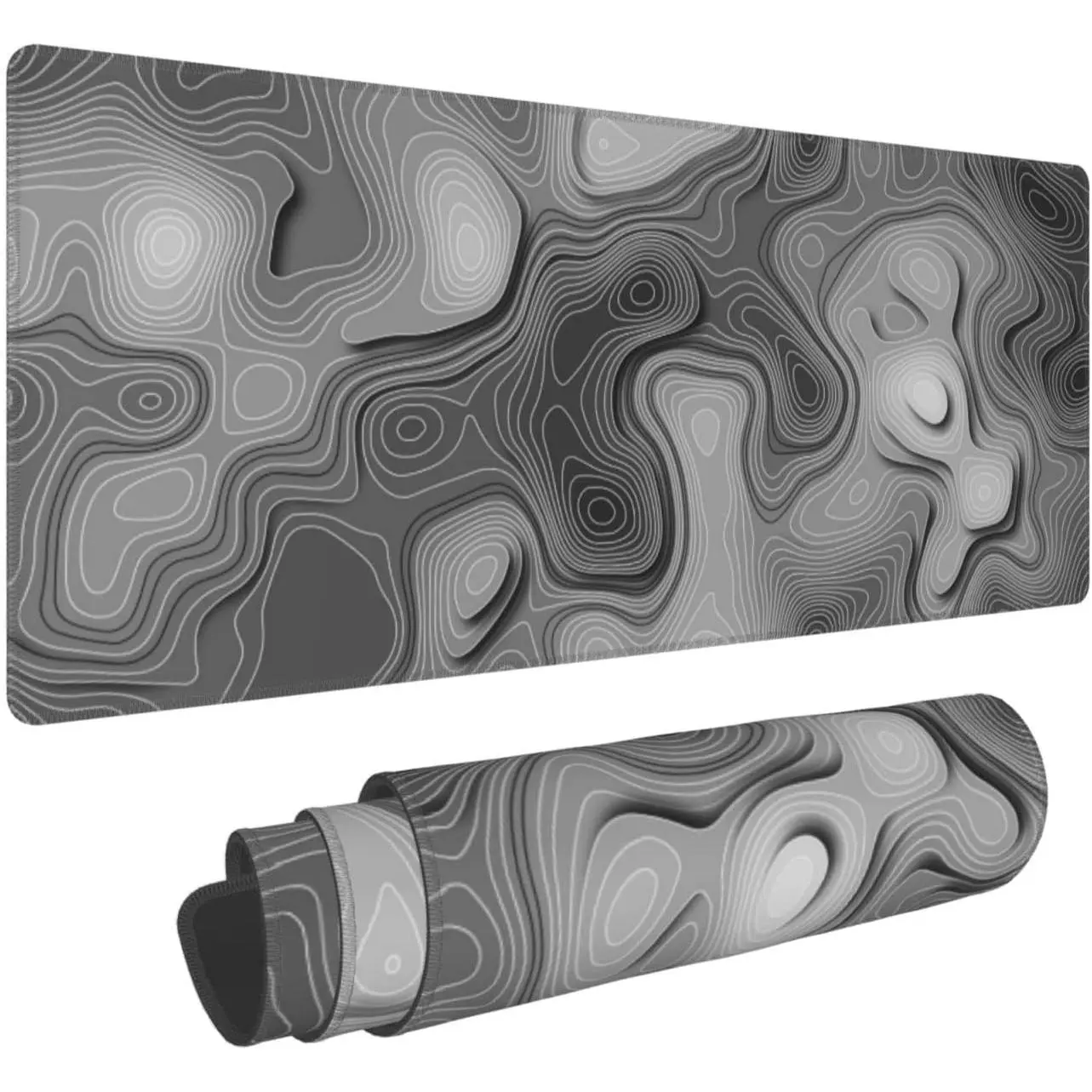 3D Topographic Map  Pad Grey White Gaming  Pad XL  Pad Large Desk Pad Non-Slip Rubber Base Keyboard  Mat with Stitched Edges for Home Office Work