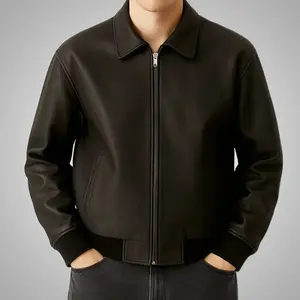 Oversized Matte Black Leather Bomber Jacket | Relaxed Streetwear