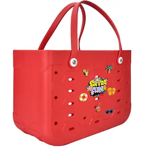 Large Capacity Cartoon Rubber Beach Bag in Multiple Colors & Sizes Easy to Clean for Supermarket Shopping Vacation Travel & Swimming Pool Use