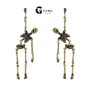 GGIRL Halloween Skull Earrings Jointed Skeleton Dangle Earrings Long Spooky Dangle Drop Skull Pendant Earrings Halloween Jewelry for Girls Women Party Gift Fashion Jewelry Gift for Holiday Haul Christmas Birthdays Anniversaries