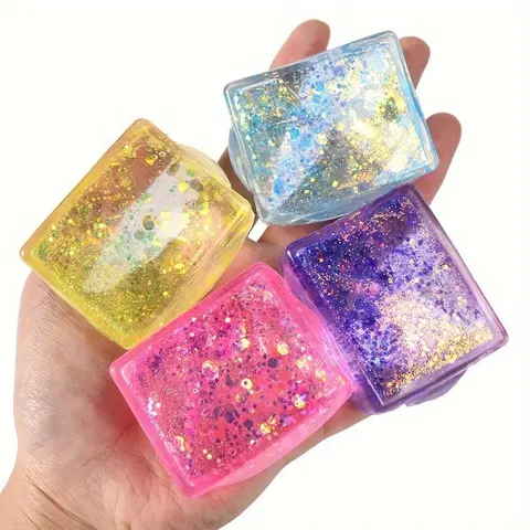 Aurora Malt Ice Cube Stress Balls Set – Soft Tofu Stress Relief Toys with Slow Bounce Perfect for Kids & Adults Square Plastic