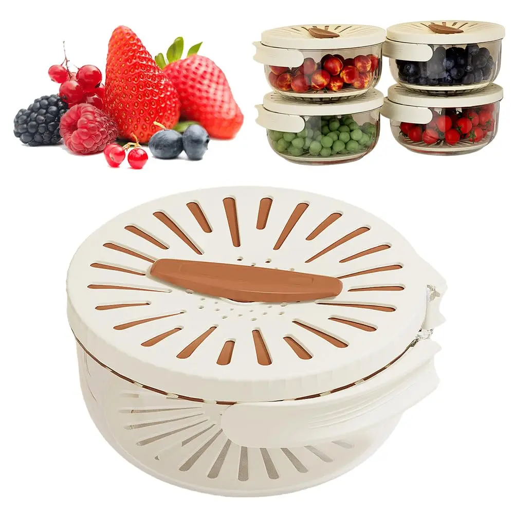Multifunctional Fruit and Vegetable Washing Bowl, 2025 New Fruit Strainer Container with Lid, Fruit Drainer Container with Handle, Suitable for Washing Berry and Vegetables