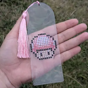 Gamer Bookmark with Pink Tassel - Clear Design Featuring Pink and Black Bead Pattern