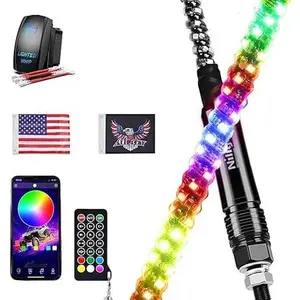 Nilight RGB Whip Light 1PC 5FT Lighted Antenna Whips with Remote & App Control DIY Chasing Patterns Brake Reverse Lights for ATV UTV Polaris RZR Can-am Dune Buggy Pickup Trucks Jeep