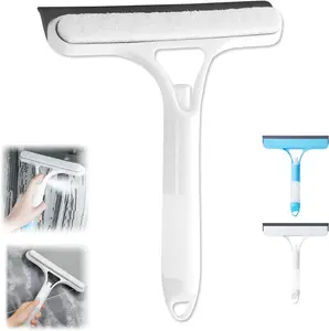 White Window Squeegee, 2-in-1 Scraper & Brush Glass Cleaner Tool, Multi-Angle Window Cleaning Scrubber for Home – For Women Men Daily Use