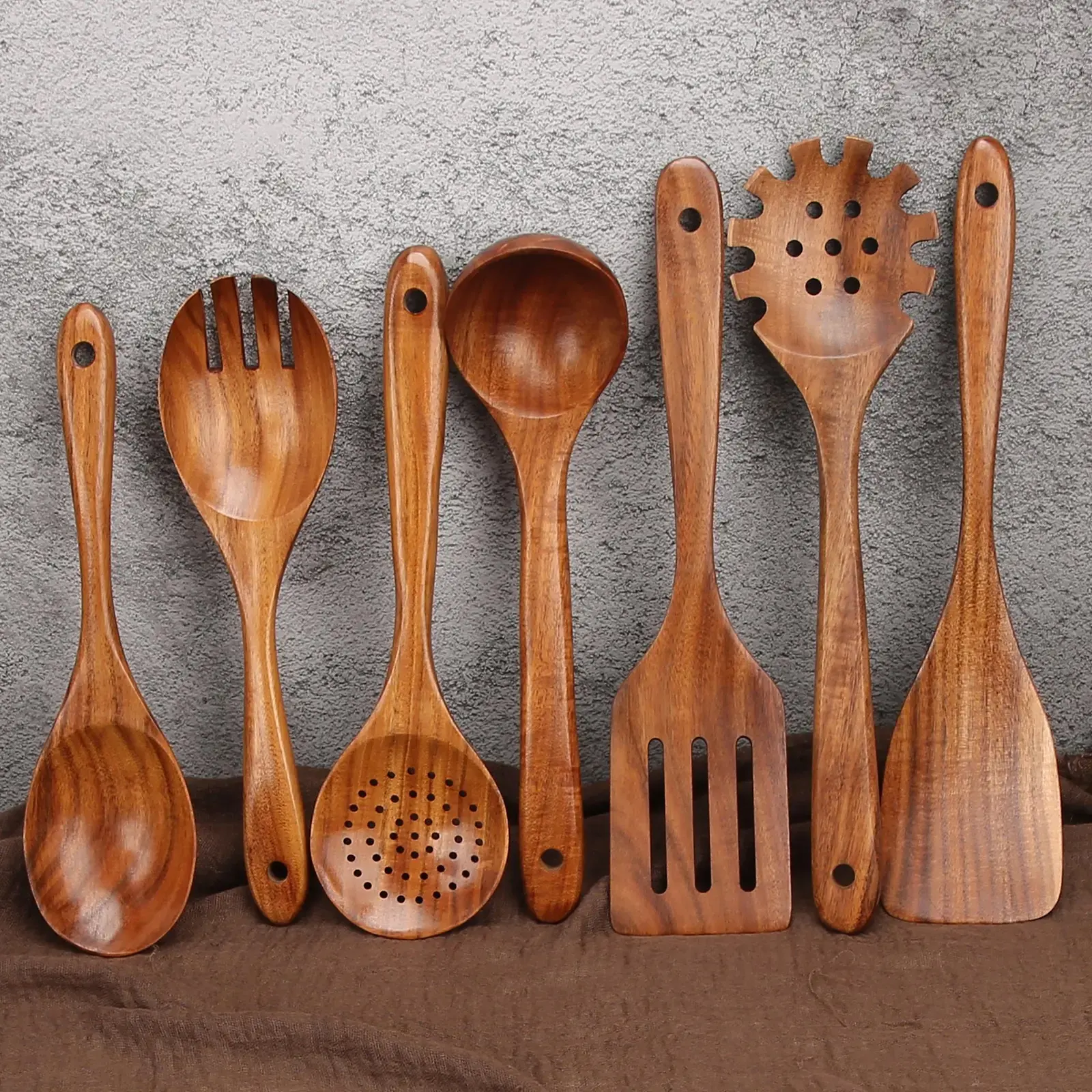 7-Piece Wooden Kitchen Utensil Set, Household Kitchen Cooking, Cooking Utensils, Includes Spoons & Scrapers, Non-Stick Cookware Tools, Durable Wood Construction, Wooden Cooking Tools