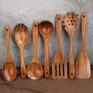 7-Piece Wooden Kitchen Utensil Set, Includes Spoons & Scrapers, Non-Stick Cookware Tools, Durable Wood Construction, Wooden Cooking Tools