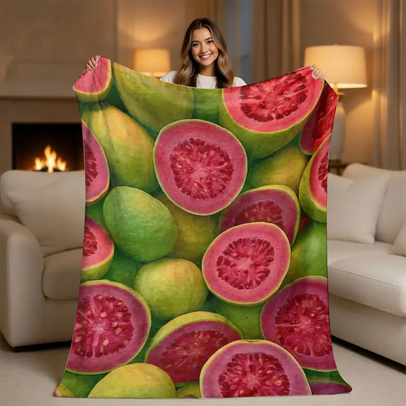 Pink Guava Aesthetic Blanket - Vibrant Fruit Print Throw, Cute Dopamine Room Decor, Soft Tropical Bedding, Cozy Summer Vibes Gift for Her, Cute Print Blankets, Fashion Blankets