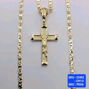 Rosary on the Cross Pendant Laminated Gold Chain 24 & 18  Inches 4mm wide Jewelry Accessory with Elegant Design. SKU : CH02, CH13 SKU : PE06