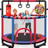 Dripex 55" Unisex Kids Trampoline with Enclosure - 6-in-1 Indoor-Outdoor Toddler Trampoline, Anti-Rust Tube, Adjustable Gymnastics Bars, Rings, Dartboard, Punching Bag for Siblings