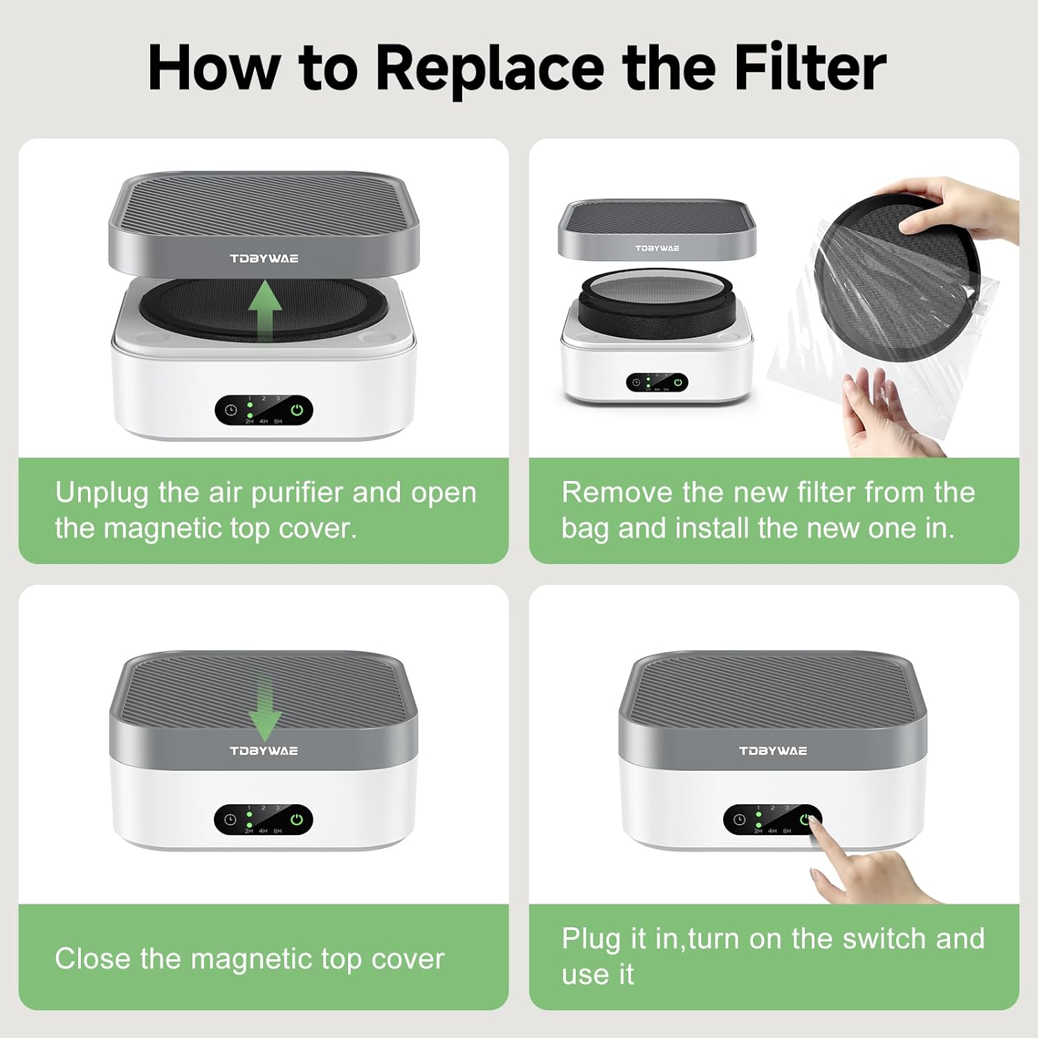 MB-032 Mini Air Purifier,HEPA Air Filter, Allergy Relief, Dust, Pollen, Odor Control, Ideal for Small Room/Car