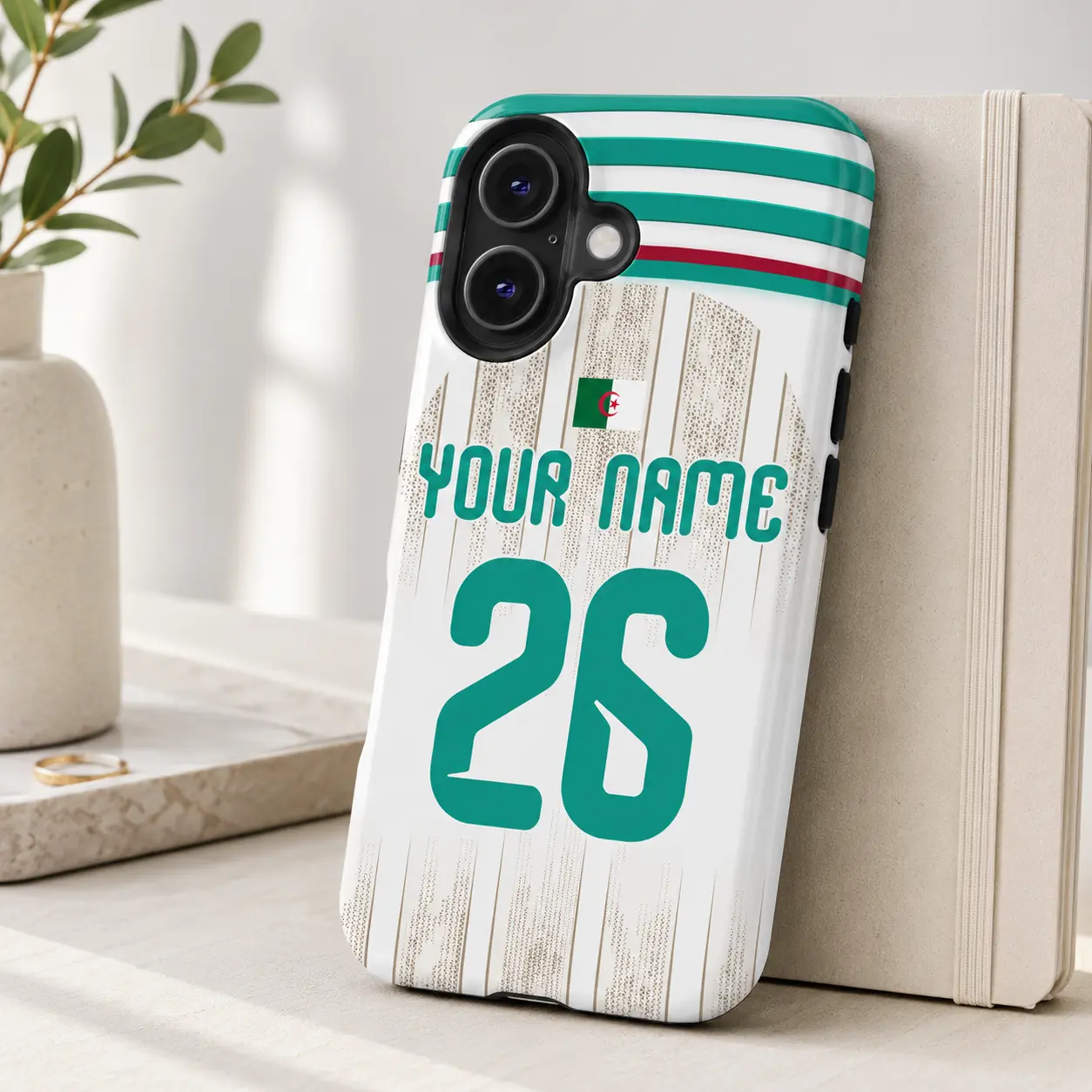 Custom Algeria Soccer Phone Case, Personalized Phone Case with Name and Number, Protective Phone Cover