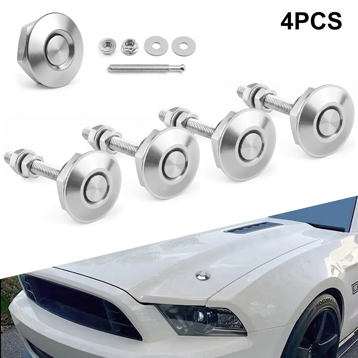4Pcs Universal Aluminum Quick-Release Lock Latch Kit, 1.25" Diameter Aluminum Alloy Fasteners for Car Bumper, Hood, License Plate with Secure Fastening, Hood Pins Lock