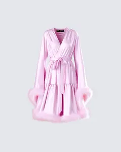 Evalie Pink Feather Trim Robe