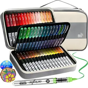 Acrylic Paint Marker Set, 80pcs/set Portable Handbag Brush Tip Marker Pen Set, Art Supplies for Rock Painting, Ceramic, Wood, Canvas, Glass, Stone, Fabric