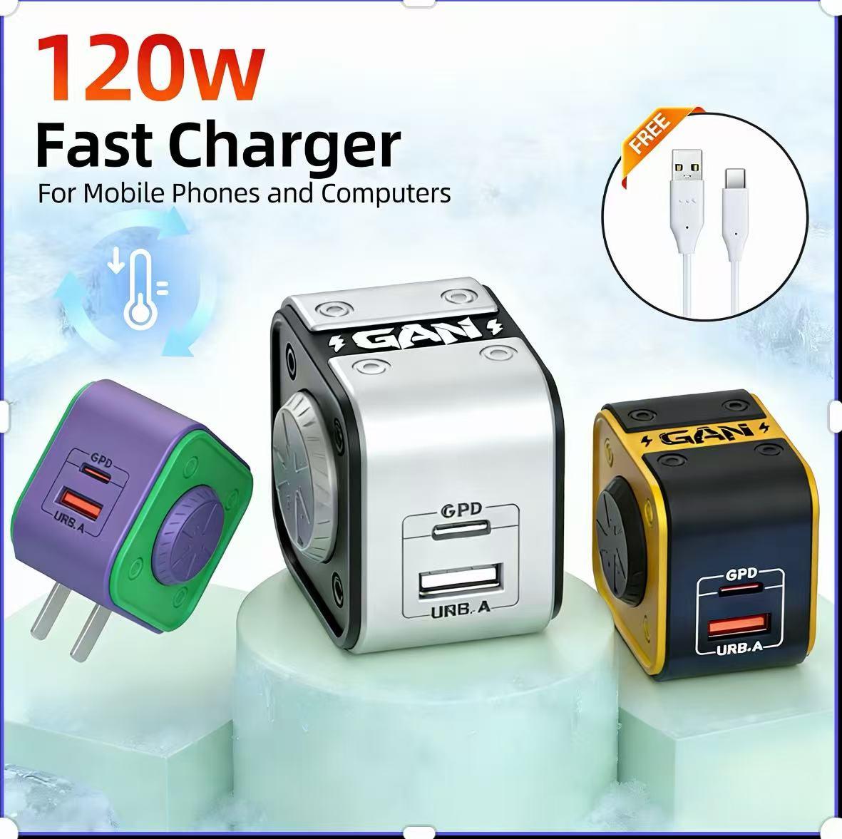 120W dual-port fast charging, USB-C fast charging, built-in data cable, compact fidget spinner design, low-temperature charging adapter and charging head, suitable for iPhone, Android phones, iPad, MacBook and laptops, suitable for home, office and travel 120W dual-port fast charging, USB-C fast charging, built-in data cable, compact fidget spinner design, low-temperature charging adapter and charging head, suitable for iPhone, Android phones, iPad, MacBook and laptops, suitable for home, office and travel