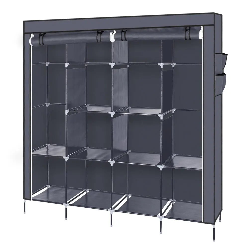 Karlhome 67" Sturdy Metal-Plastic Portable Closet Rack - Space-Saving Wardrobe Organizer with 12 Shelves, 4 Side Pockets, Waterproof Tiers, Zippered Cover Keeps Clean, Gray, Closet Organization, Small Room Ideas, Assembly Required