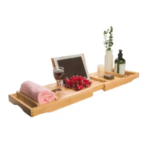 Bathtub Tray Caddy,Premium Bamboo Expandable Bath Tub Trays Table, Foldable Bathroom Accessories,Great House Warming, Anniversary and Birthday Gifts,