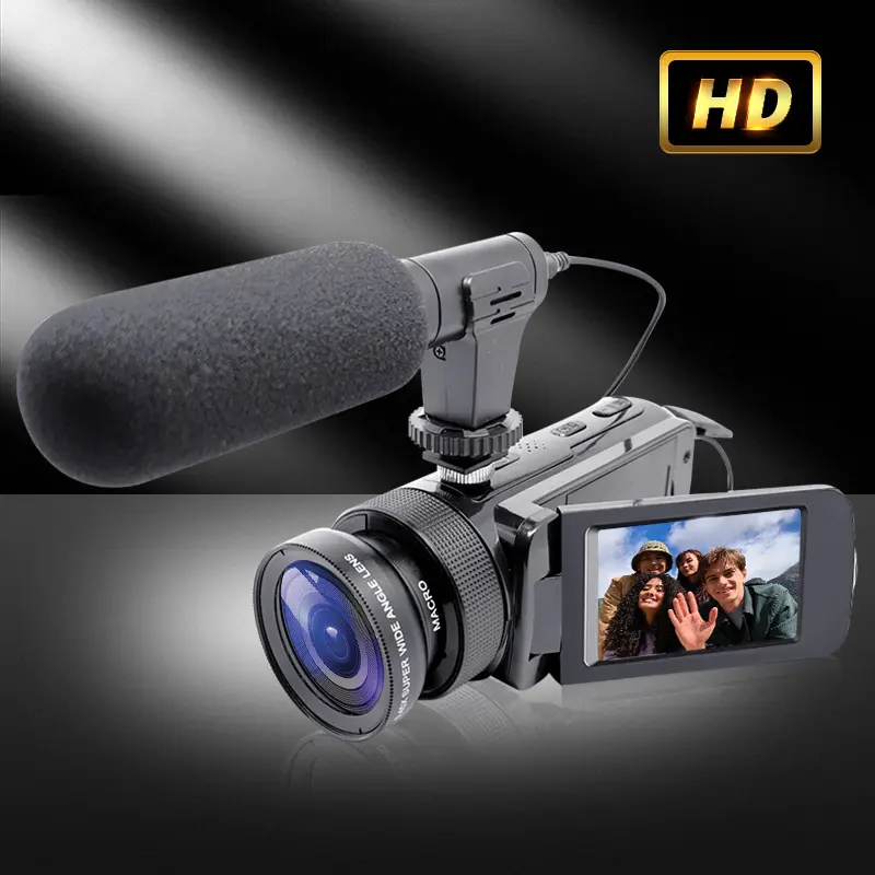 Portable Vlogging FHD Video Camera, 1080P Handheld Video Camera with 16MP Sensor, 32GB SD Card, 16X Digital Zoom, Rechargeable Battery, Microphone, 270-Degree LCD Screen for Vlogging, Camping