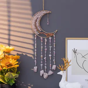 Creative Moon Design Hanging Decor, 1 Count Artificial Crystal Dream Catcher with Pendant, Hanging Decoration for Home Living Room Outdoor Indoor Window, Wall Mounted Decor