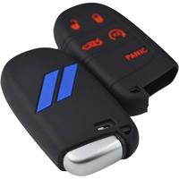 Black with red buttons and blue //