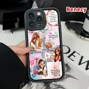 Spiritual Dialogue Illustration Pattern TPU Phone Case for iPhone 15 16 14 Pro Max 13 12 11 XR XS Plus E Shockproof Non Slip Military-Grade Protection Silicone Cover Smartphone Casing