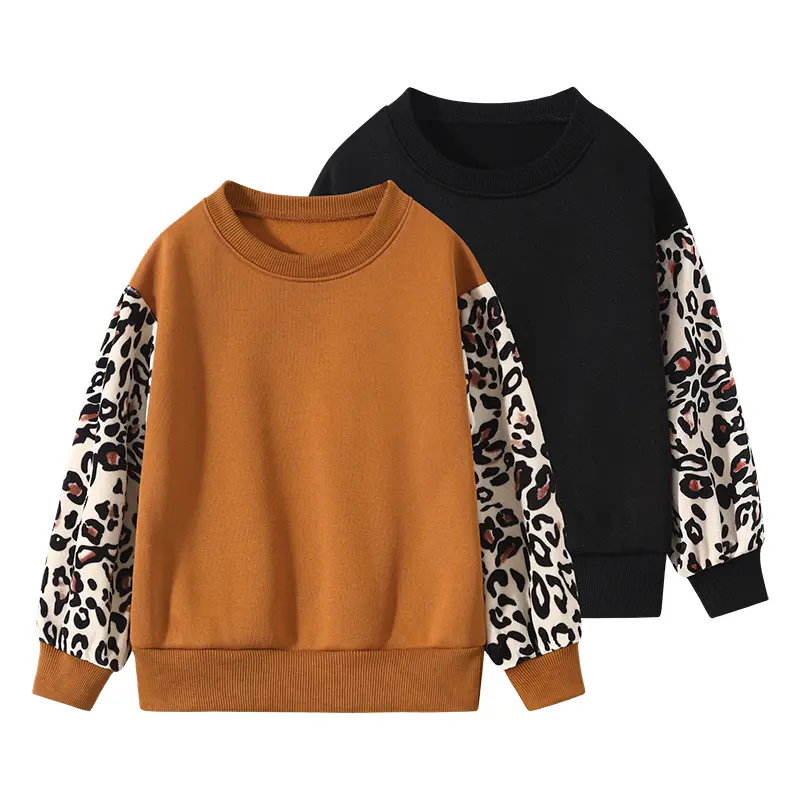 Girls' Autumn Winter Striped Long Sleeved Solid Color Top Fashionable Round Neck New Trend Pullover in Polyester Material Casual Print Hoodie