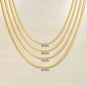 18K Gold-Plated Stainless Steel Flat Snake Chain Necklace 2.2-6mm Width Women Men Elegant Jewelry