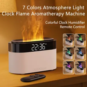 1pc 150ml 7 Colors Lighting Flame Ultrasonic Aroma Diffuser with Digital Clock, Remote Control, Aromatherapy Diffuser Machine, Portable USB Essential Oil Desktop Diffuser Air Humidifier, Air Revitalizer, Ideal for Home & Office Decor