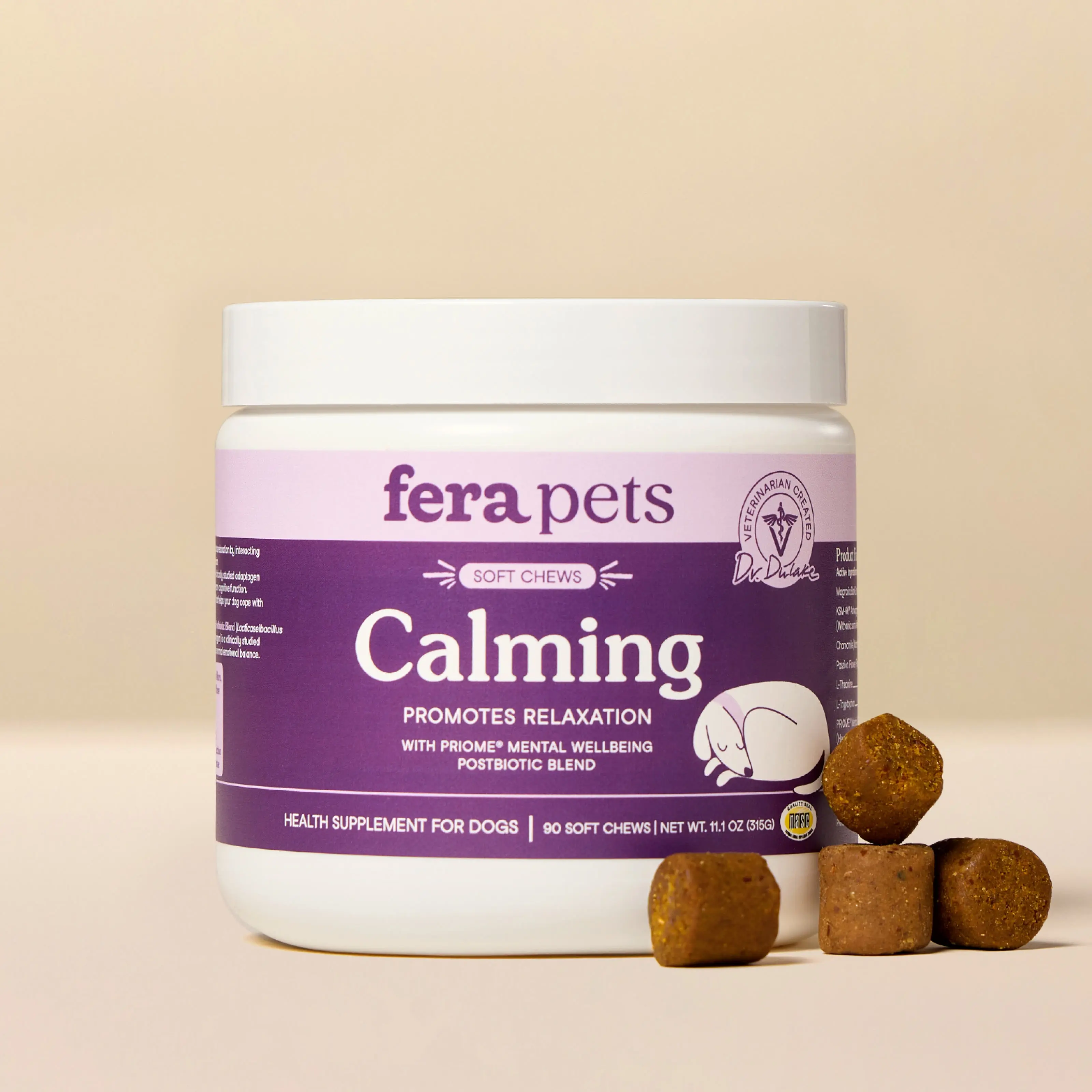 Fera Pets Calming Soft Chews for Dogs – Vet‑Formulated Daily Relaxation Support with Botanicals, L‑Theanine, Ashwagandha & Postbiotics