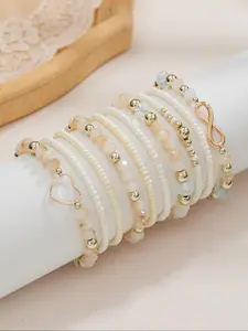 Mixed Color Artificial Crystal Beaded Bracelet, Fashionable Jewelry for Women & Girls, Elegant Jewelry Bracelet, Trendy All-match & Exquisite Jewelry for Birthday Gift, Stackable Bracelets