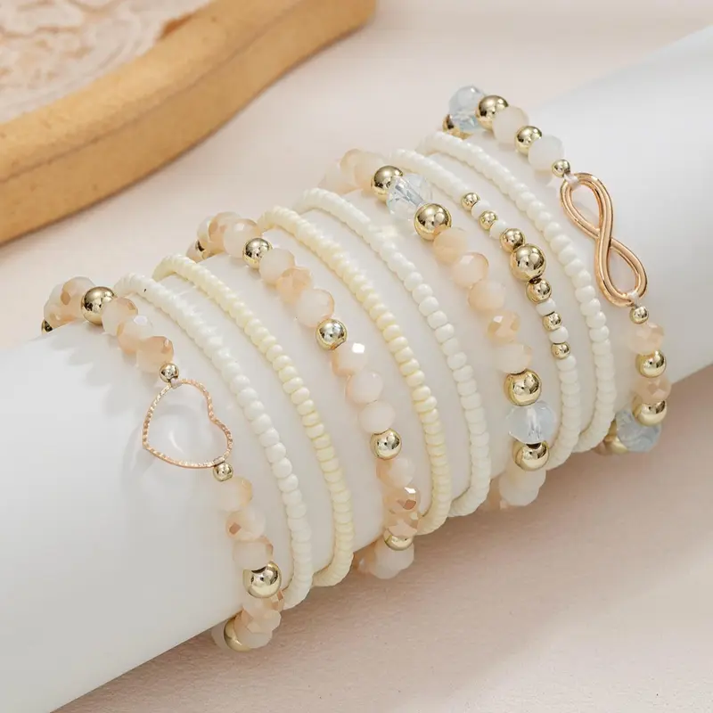 Mother's Day Gift Mixed Color Artificial Crystal Beaded Bracelet Set, Fashionable Jewelry for Women & Girls, Trendy All-match & Exquisite Jewelry for Birthday Gift, Pretty Bracelet, Matching Bracelets, Elegant Jewelry Bracelet, Beautiful Bracelets