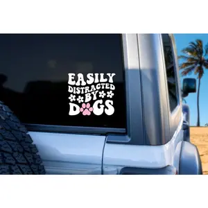 Easily distracted by dogs decal, Car decal, bumper stickers, Dog mom stickers