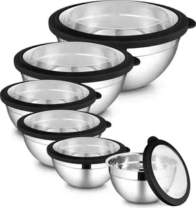 Stainless Steel Mixing Bowls Sets of 6, Large Metal Nesting Bowl Sets for  Kitchen, 7, 3.5, 2.5, 2, 1.5, 1QT Size with Transparent Airtight , Dishwasher & Freezer Safe, Black