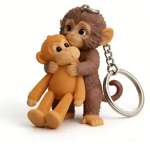 Protect Punch The Monkey Keychain, Cute Baby Monkey Charm, Monkeys Hugging Keychains Animal Bag Charm for Backpack Key