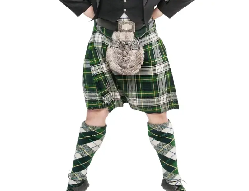 American Kilt Craft Exclusive Green Tartan Kilt, Belt, and Argyle Socks – Premium Quality Wool for Cultural Events