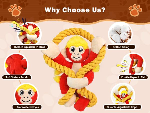 Pull-String Monkey, an Interactive Barking Dog Toy Featuring a Pull Cord, Designed for Tugging by Large Dogs, a Plush Chew Toy for Puppies, Promotes Dental Health, And Is Appropriate for Small, Medium, And Large Dogs