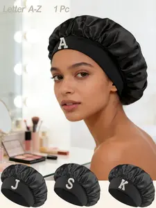 Unisex Elastic Wide Brim Satin Cap Hat, Soft Breathable Design, Anti-Slip Lining, All Seasons Headscarf, Plain Color, Casual Style