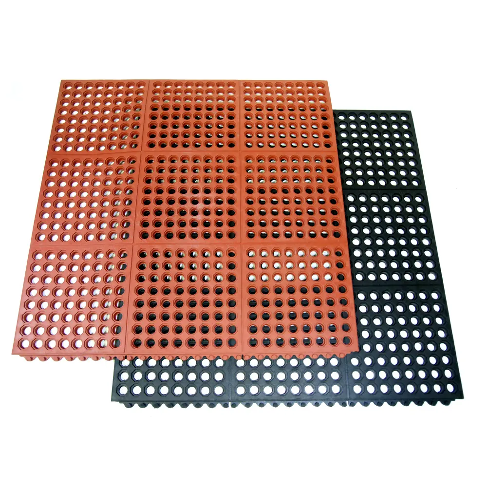 Rubber-Cal "Dura-Chef Interlock" Anti-Fatigue Mat - 5/8 in x 3 ft x 3 ft - Rubber Floor Mat